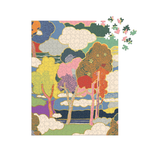 Colorful puzzle with trees and clouds on a white background