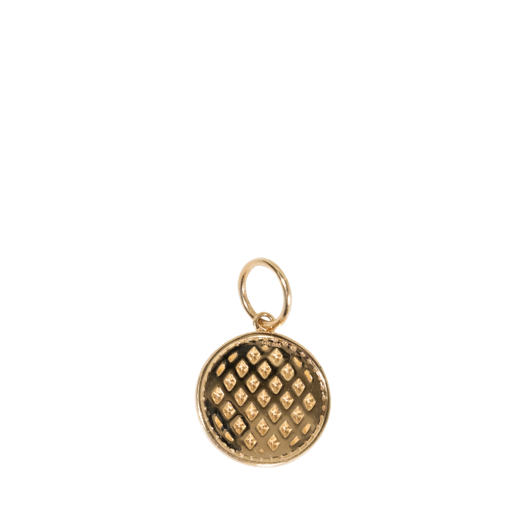 Diamond & Gold Round Textured Disc Pendant 15mm back view