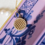 Diamond & Gold Round Textured Disc Pendant 15mm in Catch All dish