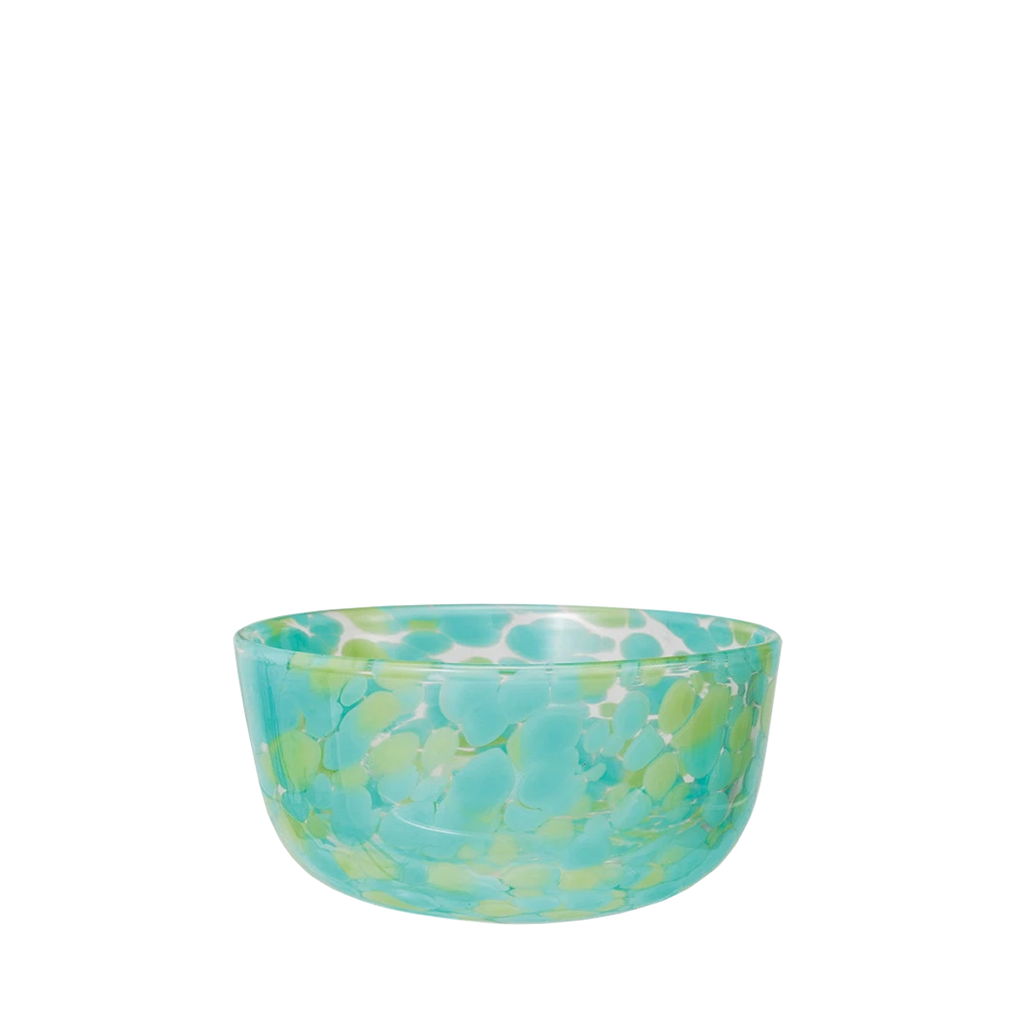 Hydrangea Confetti Bowl, blue and green glass bowl