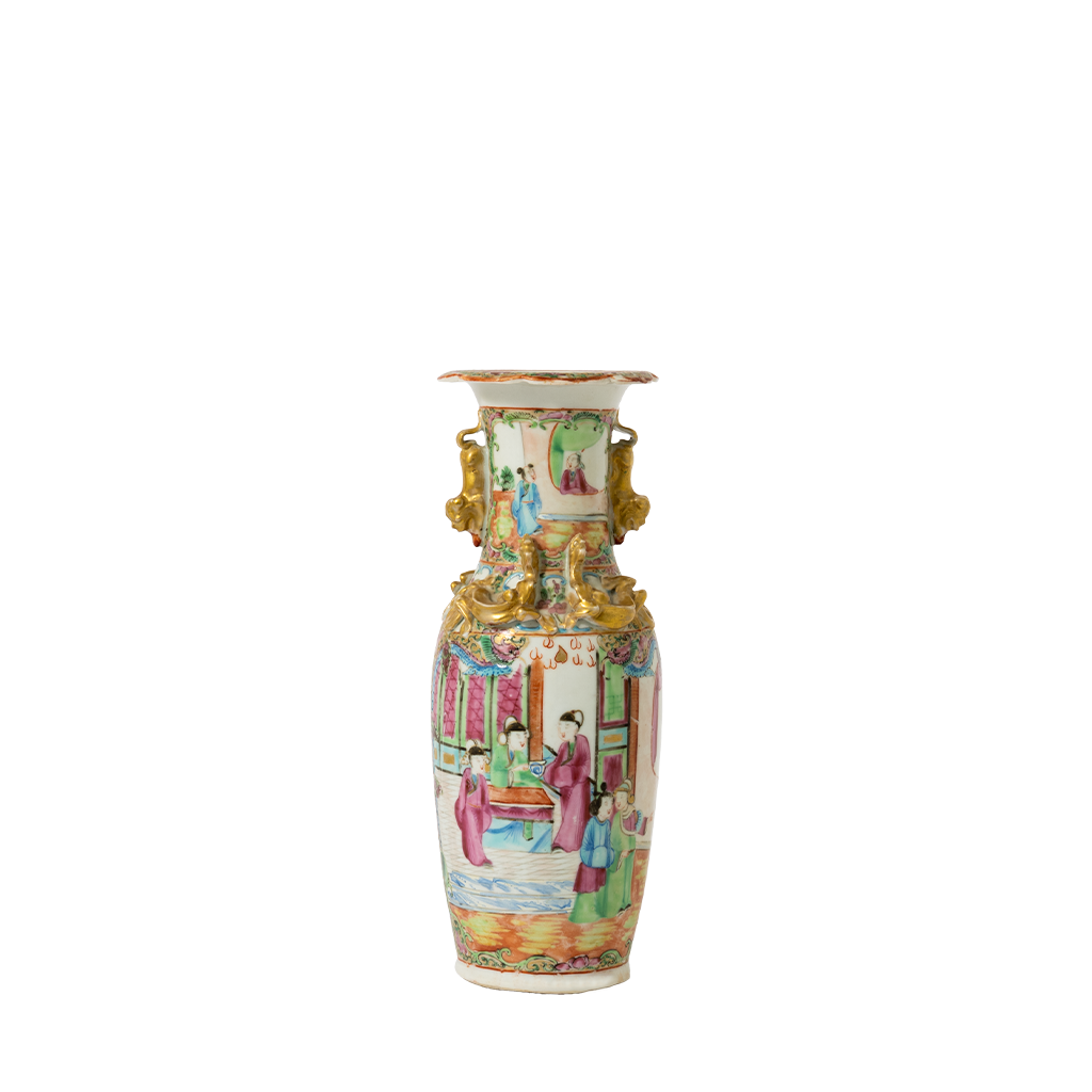 Decorative vase with colorful artwork on a white background