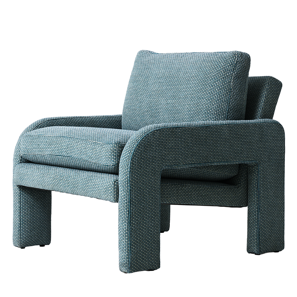 Blue textured armchair on a white background