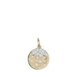 Gold pendant with diamond accents on a white background