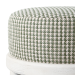 Round ottoman with green and white checkered pattern on a white background