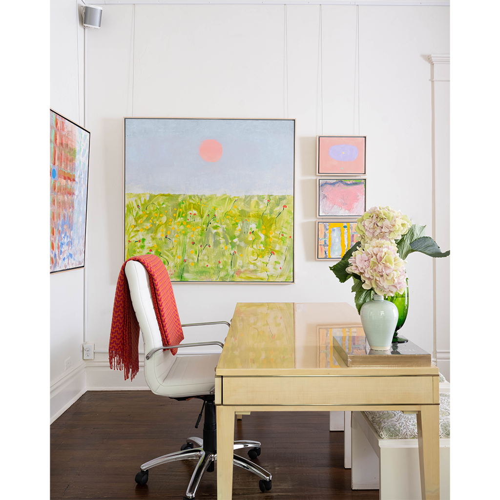 tan desk with laquer and desk chair