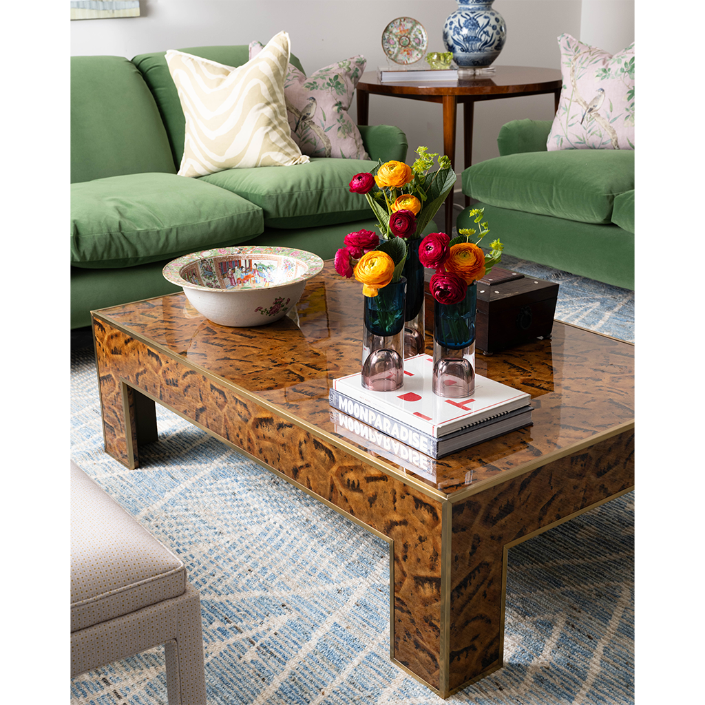 coffee table with green couch