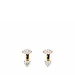 Pair of gold heart-shaped diamond earrings on a white background