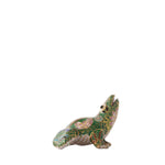 Decorative frog figurine with intricate patterns on a white background