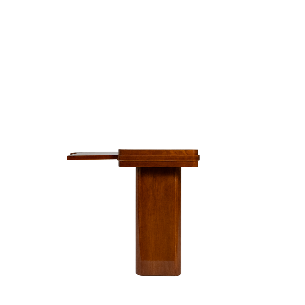 Cherrywood side table with sleek design and pull out shelf.