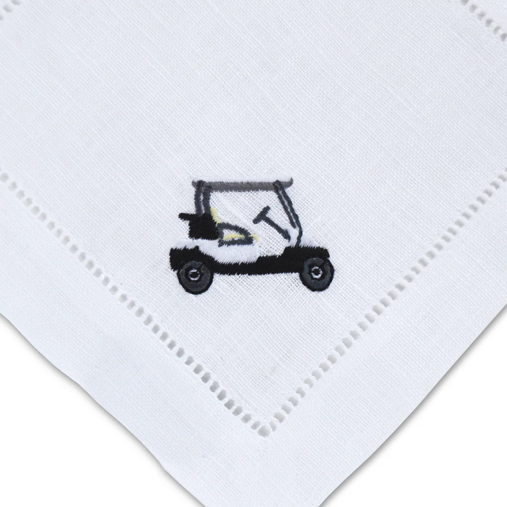 golf-themed napkin close up image of cart