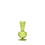 A vibrant green glass Poppy Bud Vase with a flared design, set against a white background.
