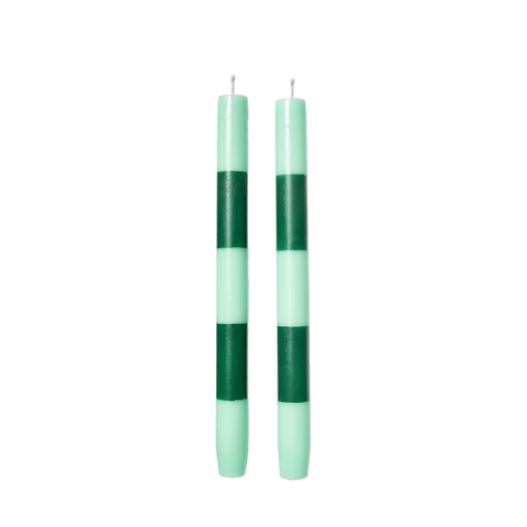 Pair Of Striped Candles, Jade and Green