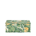 Green marbled patterned box on a white background