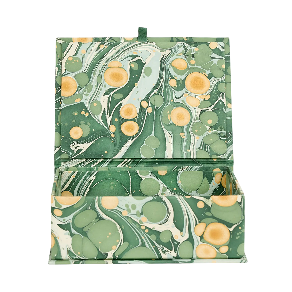 Green marbled box on a white background