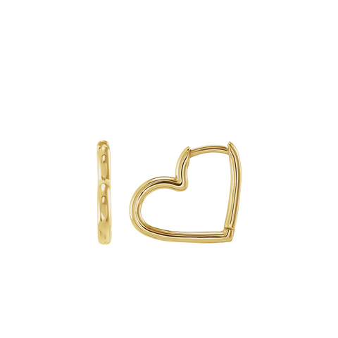 4K Yellow Hinged 15 mm Heart Huggie Hoop Earrings - front and side angle