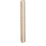 Stainless steel utensil with beige handle on a white background