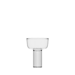 Clear champagne coupe with ribbed base on a white background