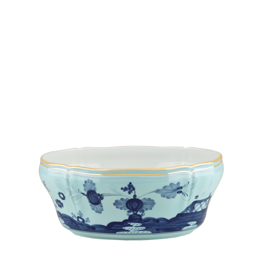 iris serving bowl with blue patterns