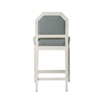 White chair with a striped cushion on a white background