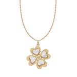 Gold necklace with a four-leaf clover pendant on a white background