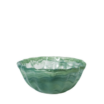 Green glass bowl on a white background