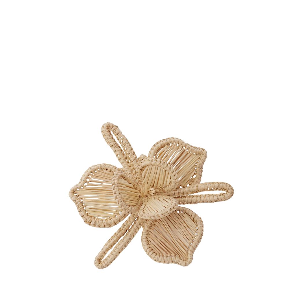 Beige woven napkin ring on a white background