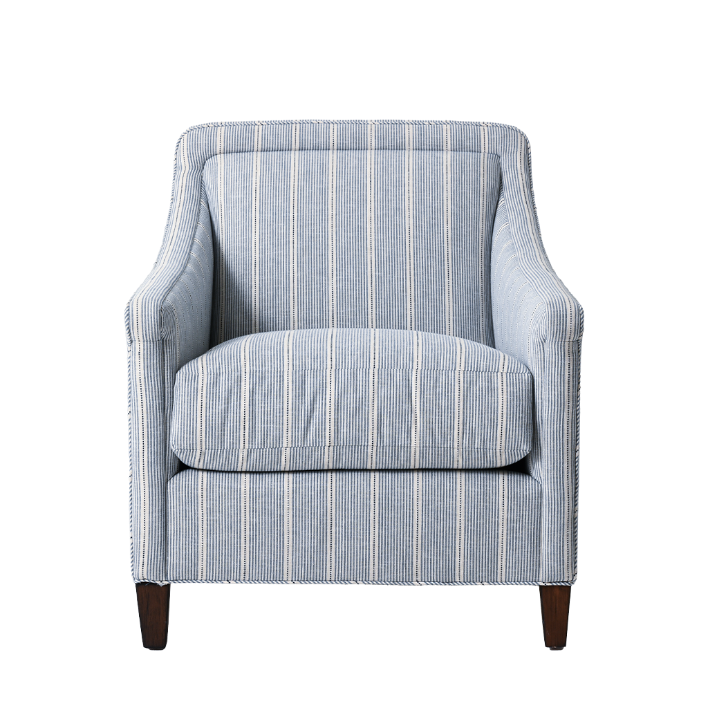 Blue striped armchair on a white background