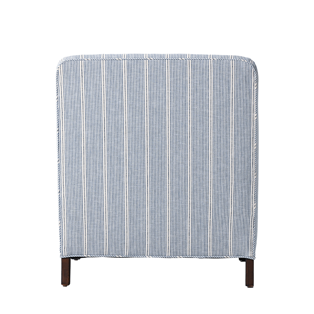 Striped armchair with wooden legs on a white background