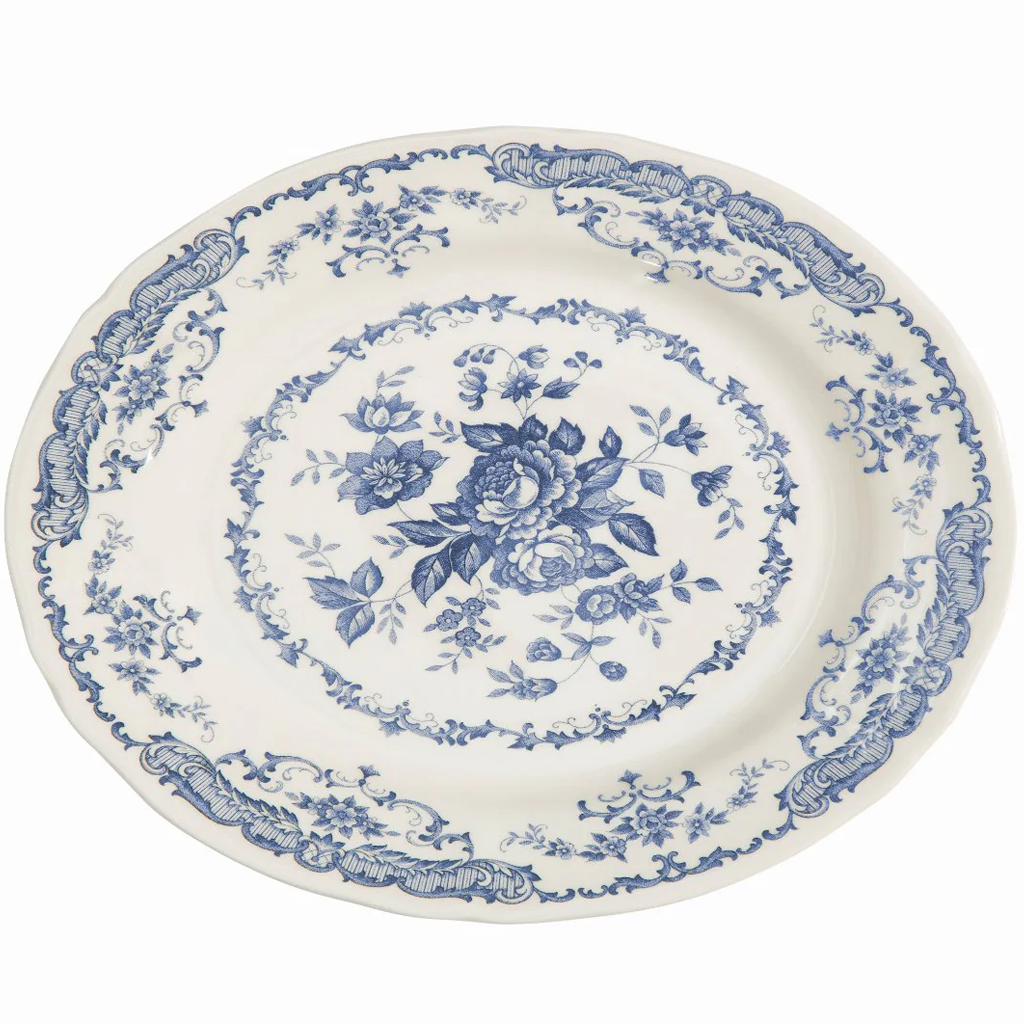 floral cobalt oval platter
