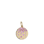 Gold pendant with pink gemstones on a white background