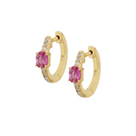 Diamond & Pink Sapphire Huggie Gold Earrings 13mm