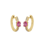 Diamond & Pink Sapphire Huggie Gold Earrings 13mm