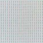 A close-up of a repeating geometric pattern featuring small blue-gray rounded squares and dots on a white background.