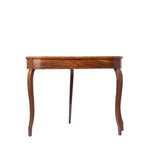 A classic wooden console table with curved cabriole legs and a decorative geometric inlay on the front apron, shown against a plain white background.