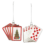 Set of playing card ornaments with Christmas tree design and standard card faces.