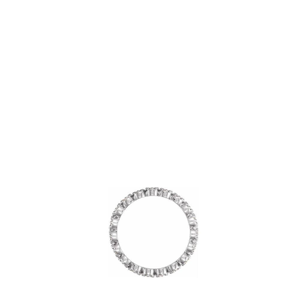White gold band featuring a continuous row of rose-cut diamonds.