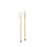 Gold and diamond drop earrings on a white background