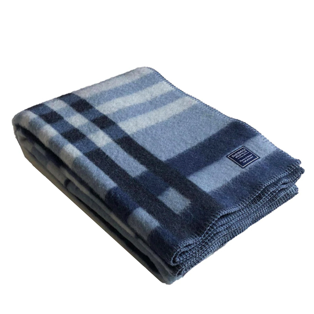 Blue Plaid Wool Throw – Blue Print - Main Image