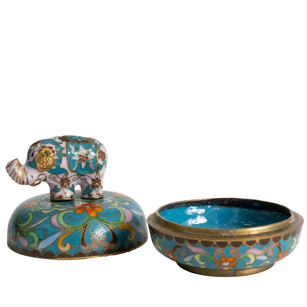 Cloisonne Elephant Music Trinket Box with top off