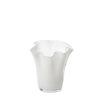 White glass vase with scalloped edge on a white background