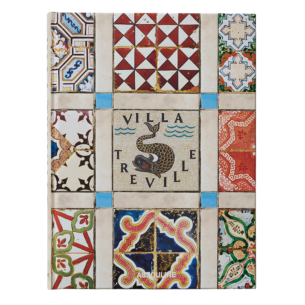 Mosaic tile pattern with 'Villa Treville' logo and decorative designs on a white background