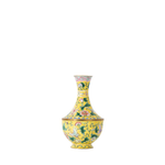 Chinese Famille Rose enamel baluster style vases with a yellow background are beautifully decorated with butterflies and flowers.