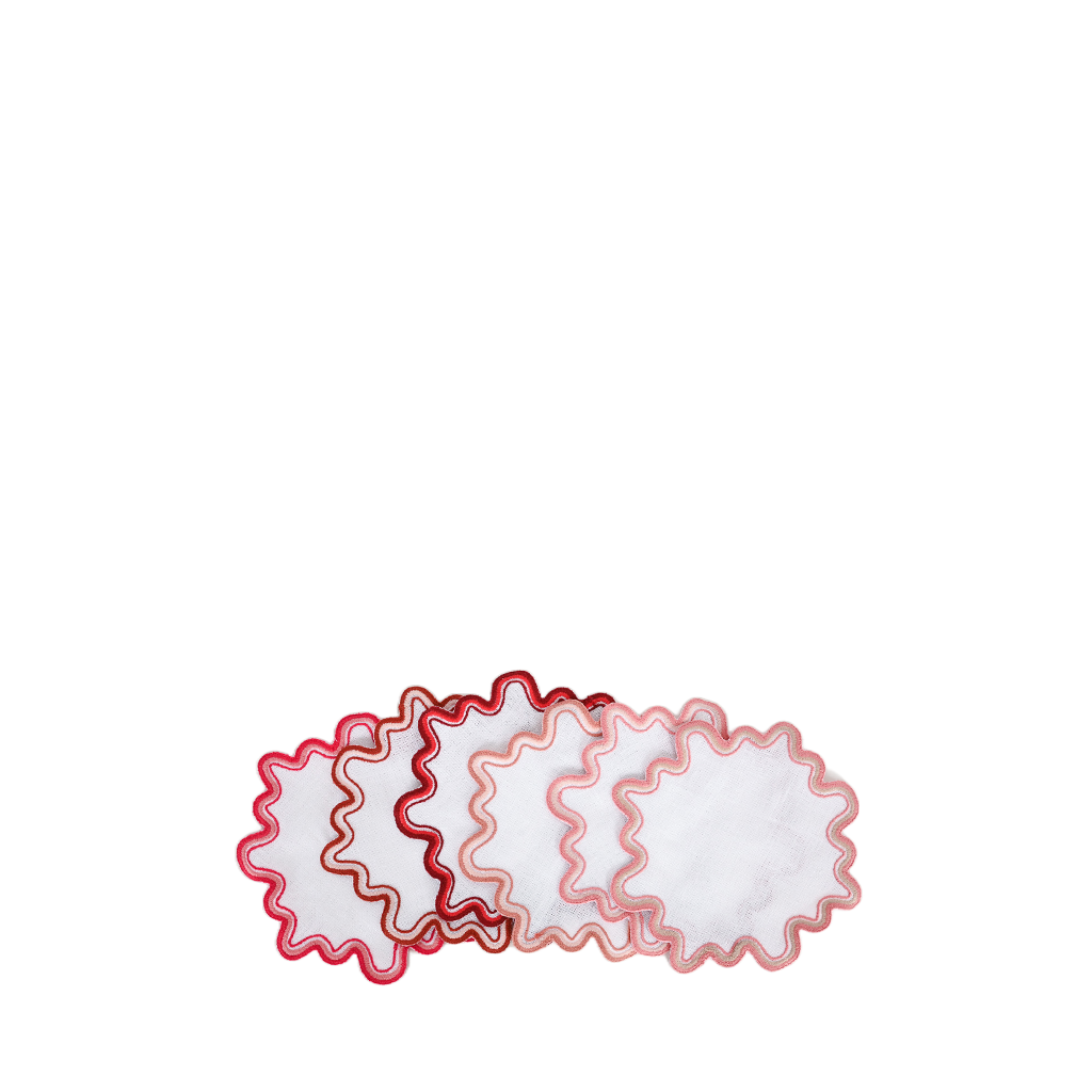 Set of 6 linen coasters with various shades of pink