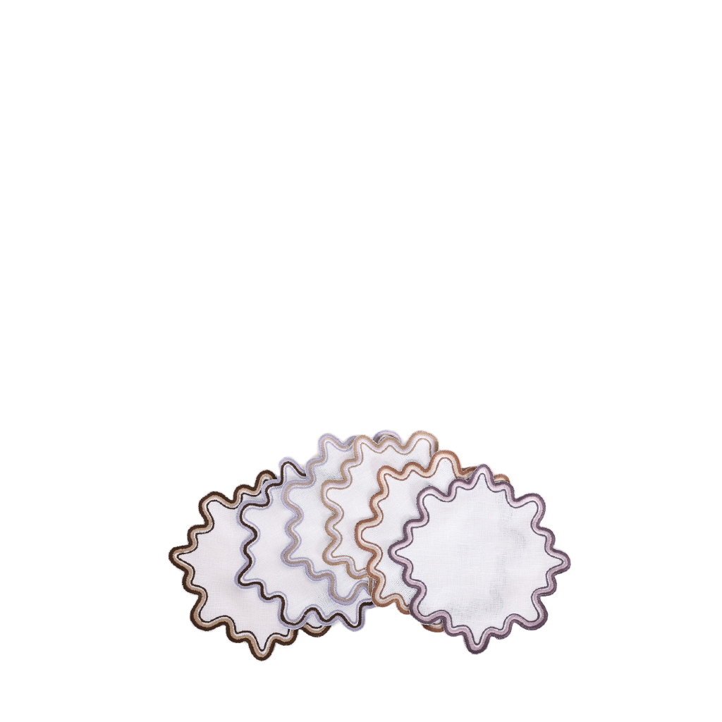 Set of 6 linen coasters with various shades of purple