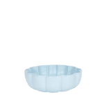 blue ceramic bowl with scalloped shape