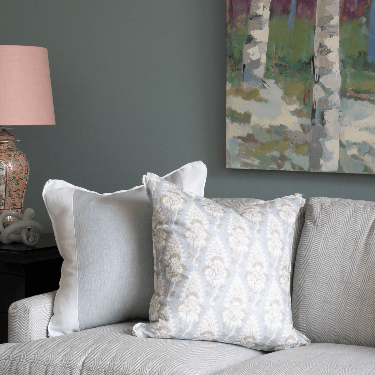 Lifestyle image of Ocean Mist and Raising Cane pillow