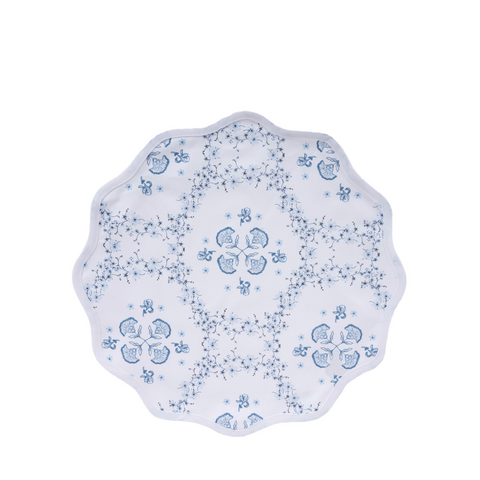 blue and white floral trellis scallop placemat