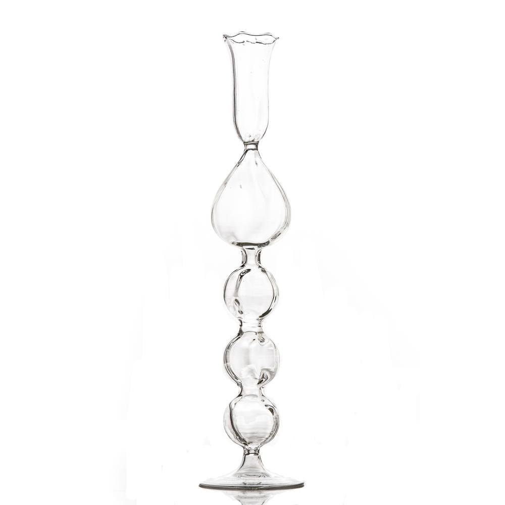 Mouth Blown Glass Candlestick Holder, Tear Drop High
