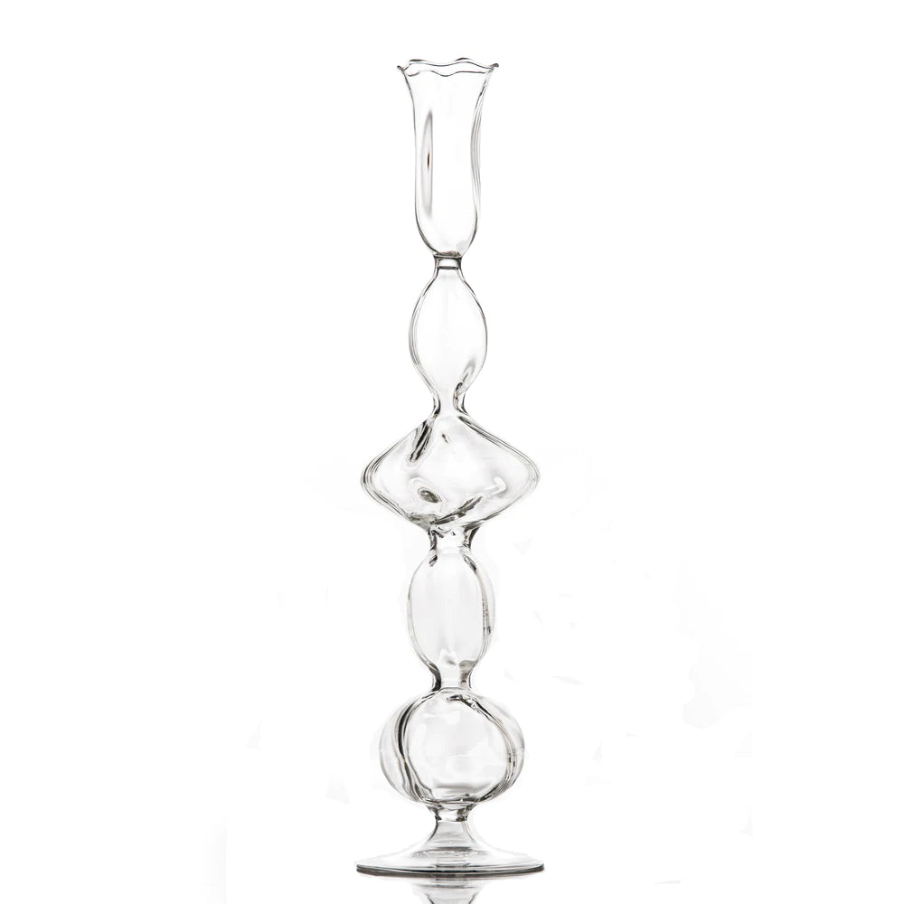 Mouth Blown Glass Candle Stick Holder, Flat Ball