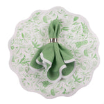 Scalloped Linen Napkin, Garden Green, on round green placemat